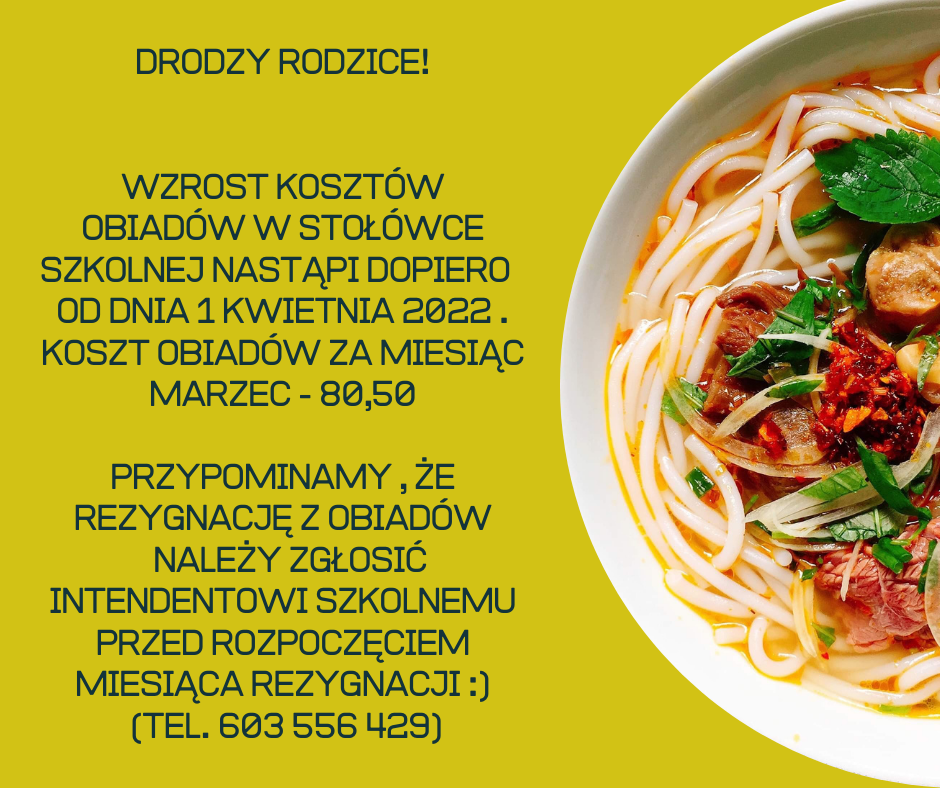Uczniowie powracający do nauki stacjonarnej korzystają ze stołówki szkolnej według deklaracji złożonych na poczatku roku szkolnego. Rezygnację z obiadów szkolnych nalezy zgłosić przed powrotem uczniów d 3